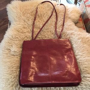 Stunning red leather shoulder tote
